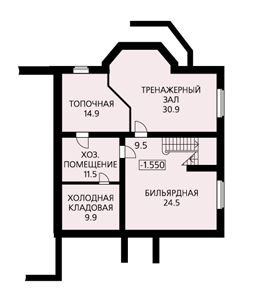 Проект классического дома с эркером, гаражом на два автомобиля, бильярдной, бассейном на первом этаже / План цокольного этажа
