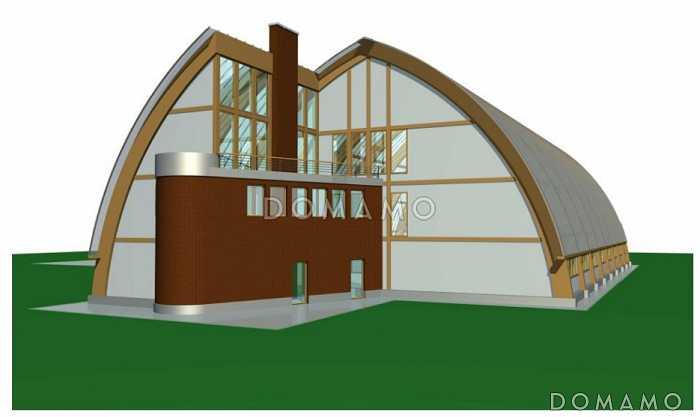 Проект теннисного корта из клееного бруса со стрельчатыми арками