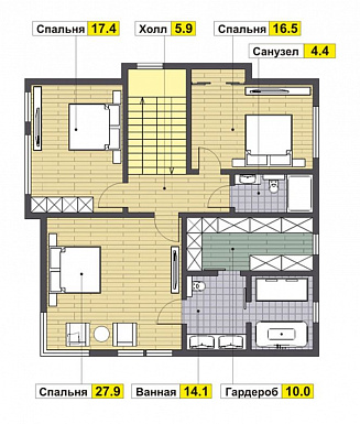 Проект современного кирпичного дома / План 2 этажа