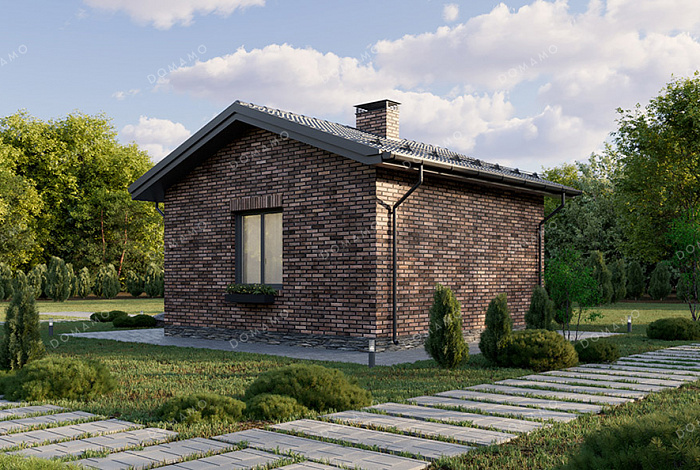 Проект компактной одноэтажной бани в классическом стиле с большой комнатой отдыха