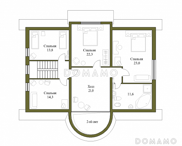 Проект коттеджа с гаражом и зимним садом / План мансардного этажа