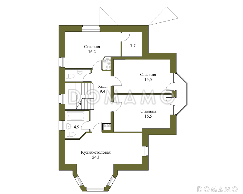 Проект трёхэтажного коттеджа с гаражом, подвалом и бассейном / План 2 этажа