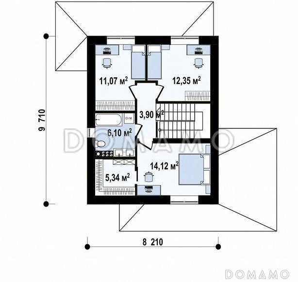 Проект двухэтажного дома с кабинетом, террасой, ванной с окном / План 2 этажа