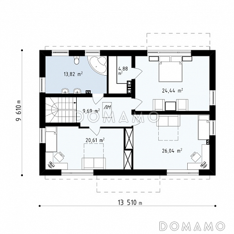 Проект удобного двухэтажного коттеджа из газобетона с кабинетом и просторной гостиной / План 2 этажа