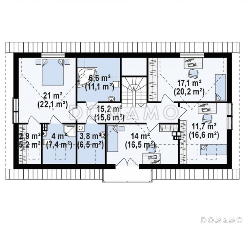 Проект одноэтажного двухквартирного дома из кирпича с мансардным этажом и общим входом / План мансардного этажа