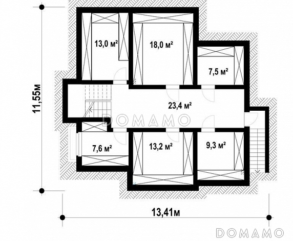 Проект дома с подвалом, просторной гостиной и кухней, балконами, кабинетом / План цокольного этажа