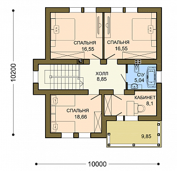 Проект квадратного коттеджа с облицовкой клинкером слоновая кость / План 2 этажа