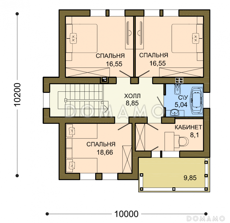 Проект квадратного коттеджа с облицовкой клинкером слоновая кость / План 2 этажа