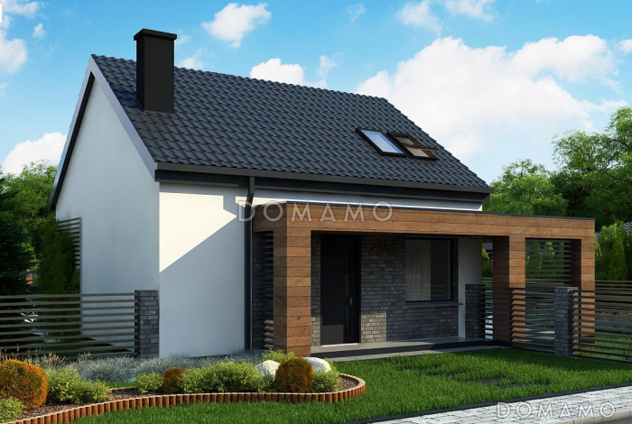 Проект компактного одноэтажного мансардного дома из газобетона с кабинетом и двумя спальнями