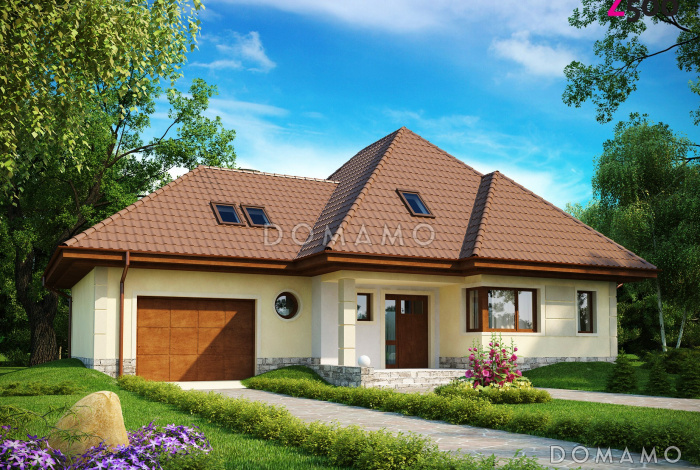 Проект просторного мансардного дома из кирпича с четырьмя спальнями, гаражом и барбекю не террасе