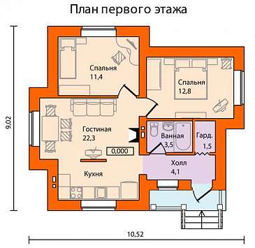 Проект одноэтажного дома из кирпича с многощипцовой крышей / План 1 этажа
