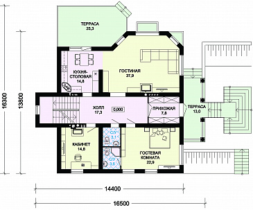 Проект особняка из пеноблоков с цокольным этажом / План 1 этажа