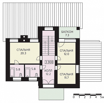 Проект двухэтажного дома из пеноблоков с гаражом и большой крытой террасой / План 2 этажа