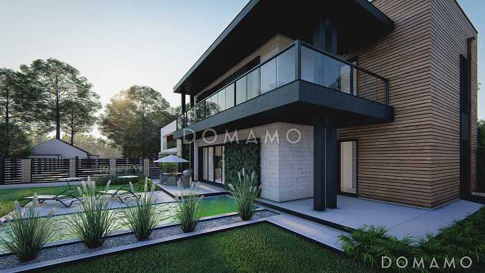 Проект загородного дома с подвалом, гаражом, кладовой, балконами