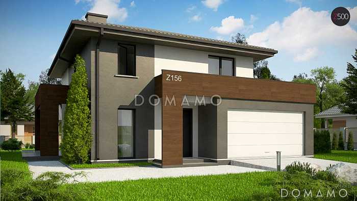 Проект компактного двухэтажного дома из газобетона с гаражом на два автомобиля 