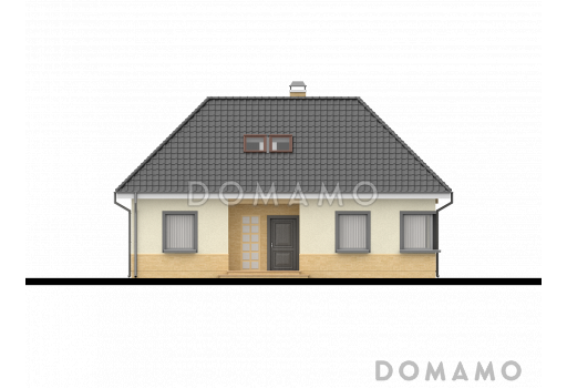 Проект большого одноэтажного мансардного дома из газобетона с тремя спальнями на каждом этаже / Фасад 1