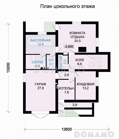 Проект деревянного дома с гаражом / План цокольного этажа