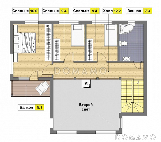 Проект каркасного дома с балконом / План 2 этажа