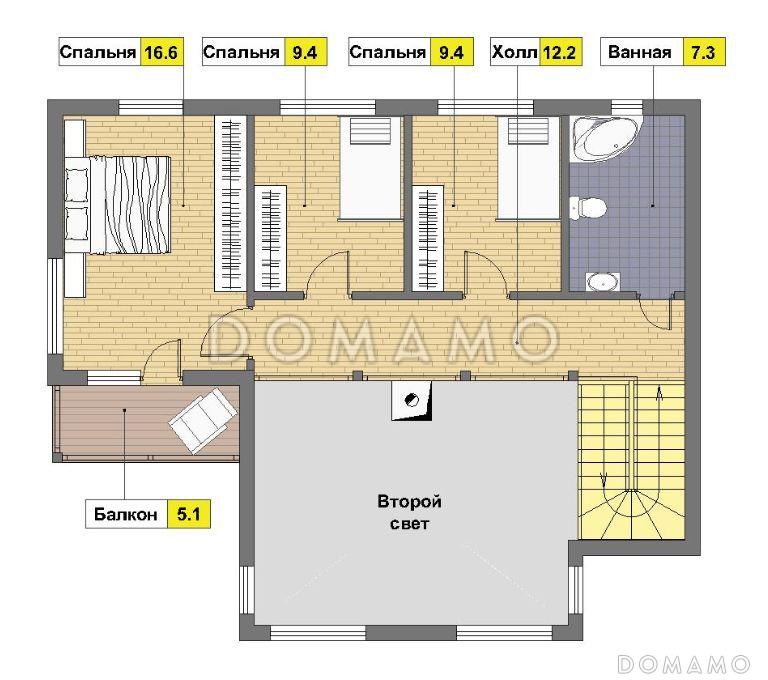 Проект каркасного дома с балконом / План 2 этажа