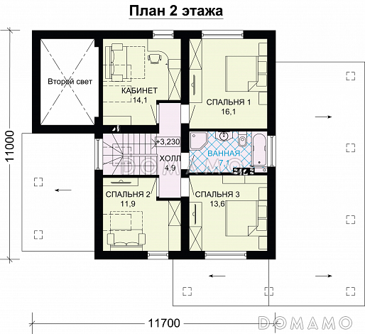 Проект дома из газобетона с большим навесом для авто / План мансардного этажа