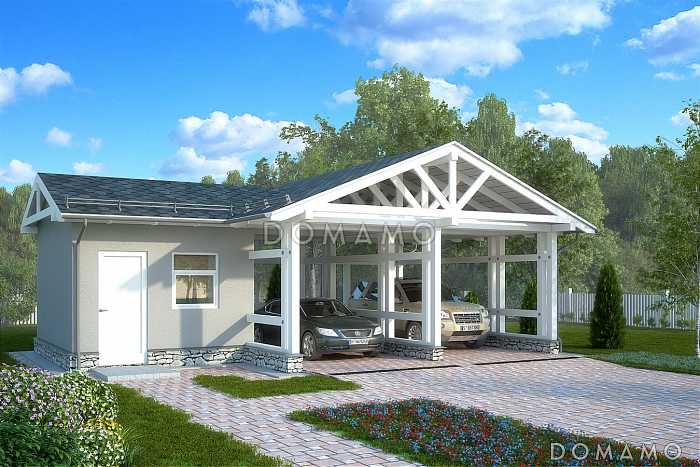 Проект навеса для двух автомобилей с хозблоком