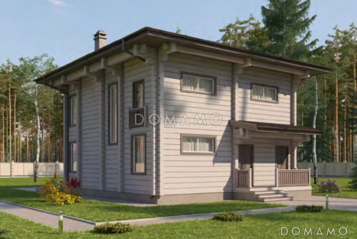 Проект дома из клееного бруса с тремя светлыми спальнями на втором этаже