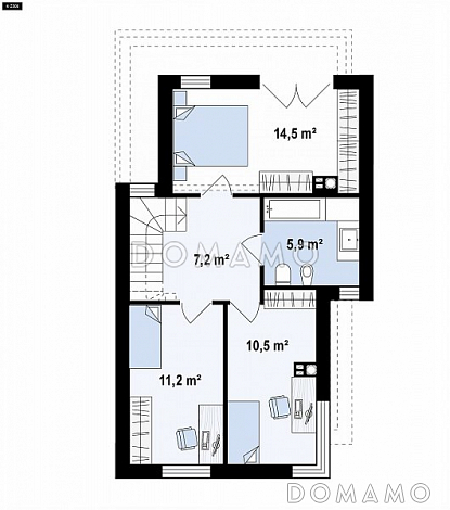 Проект двухэтажного дома из газобетона в стиле кубизм с балконом / План мансардного этажа