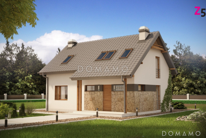 Проект одноэтажного мансардного дома из кирпича с кабинетом, тремя спальнями и хозяйской гардеробной