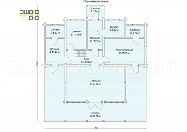 1668 - дом из клееного бруса с большой гостиной и 4 спальнями / План 1 этажа
