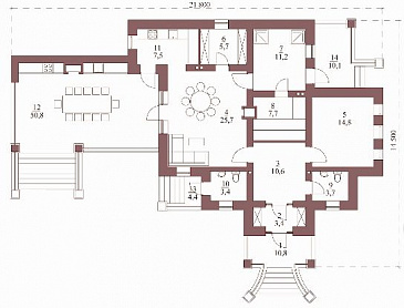 Проект бани с крытой террасой и тренажерным залом / План 1 этажа