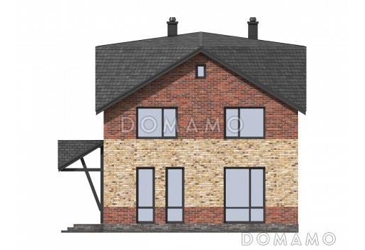 Проект загородного дома с крышей Судейкина, с отдельным входом в котельную,  спальней на первом этаже, ванной и санузлом на втором этаже / Фасад 1