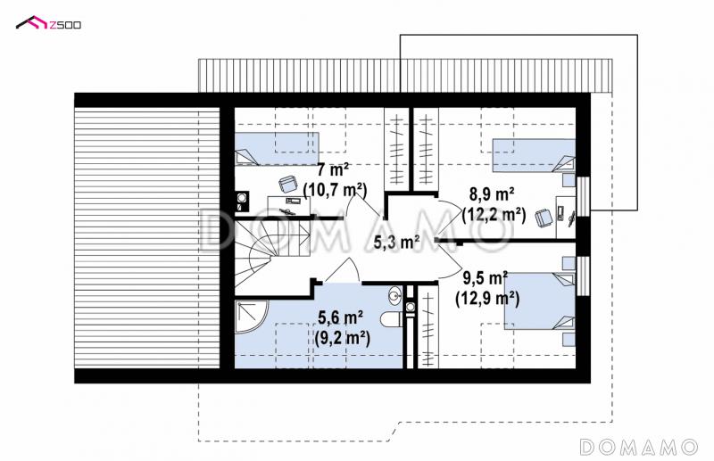 Проект дома из газобетона с мансардой, камином, кабинетом и гаражом / План мансардного этажа
