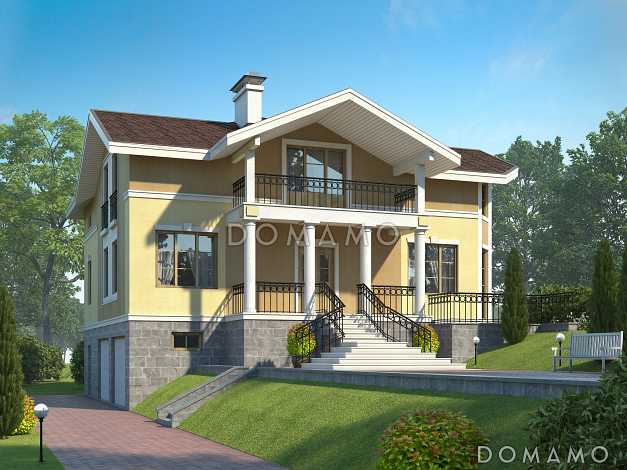 Проект особняка из пеноблоков с цокольным этажом