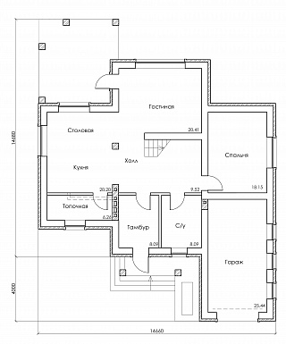 Проект красивого двухэтажного дома c большим гаражом и террасой / План 1 этажа