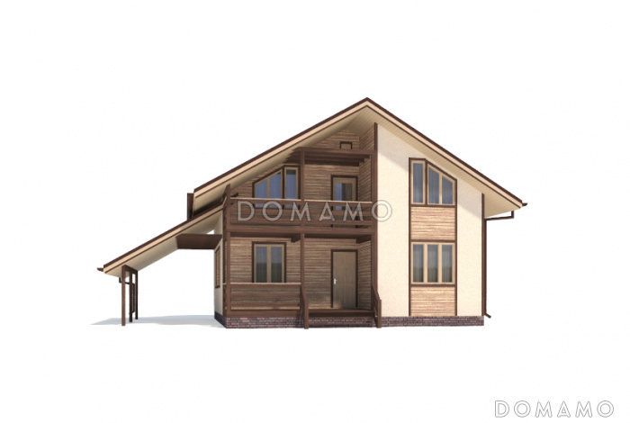 Проект двухэтажного дома из клееного бруса с внутренней одномаршевой лестницей с ограждением