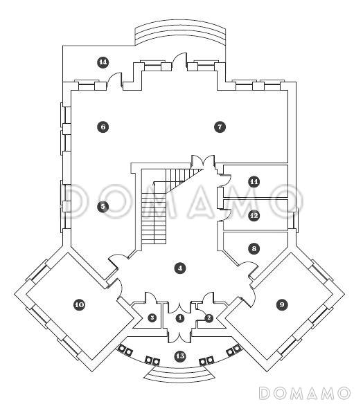 Проект дома в классическом стиле с парадным входом / План 1 этажа