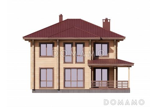 Проект двухэтажного деревянного дома с мастер-спальней и крытой террасой / Фасад 3