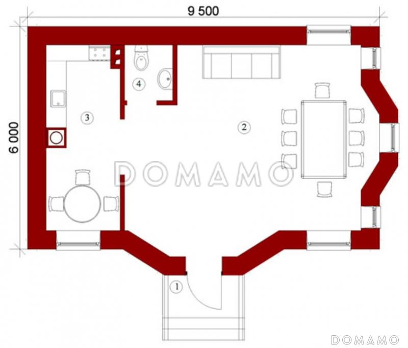 Проект беседки из пеноблоков / План 1 этажа
