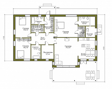 Проект одноэтажного дома в стиле хай-тек с тремя спальнями и просторной гостиной / План 1 этажа