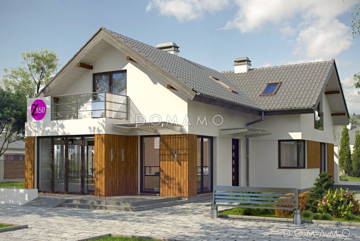 Проект мансардного дома из кирпича с дополнительным помещением для коммерческого использования