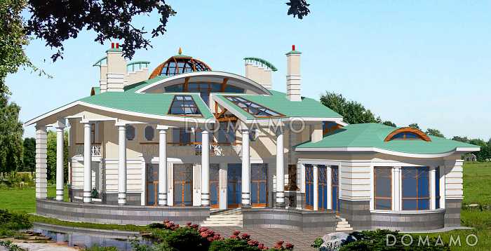 Проект коттеджа с бассейном и стеклянным куполом