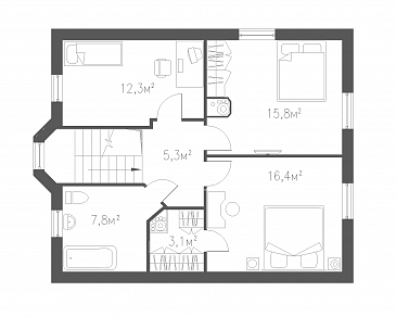 Проект практичного коттеджа в стиле фахверк / План мансардного этажа