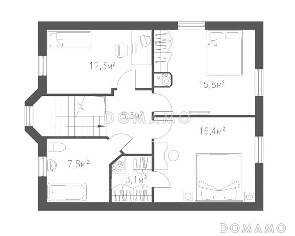 Проект практичного коттеджа в стиле фахверк / План мансардного этажа