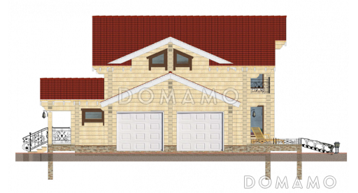 Проект дома из клееного бруса с гаражом на 2 машины / Фасад 1