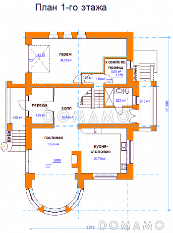 Проект коттеджа с высокой крышей / План 1 этажа