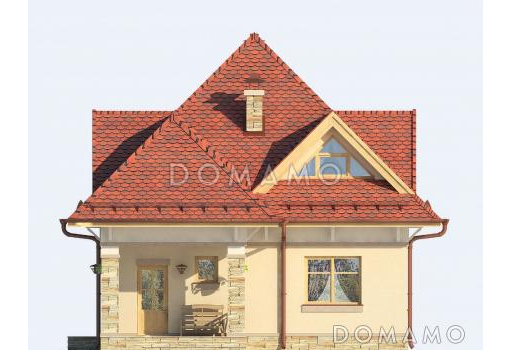 Проект дома с тремя спальными комнатами на мансардном этаже / Фасад 1