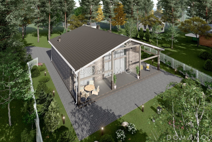 Проект большого дома с сауной, хамамом, двусветной гостиной и навесом на 2 авто