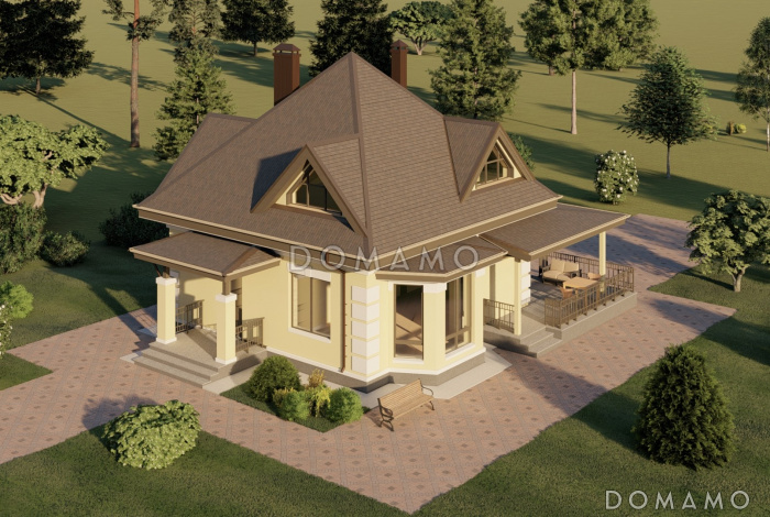 Проект одноэтажного дома с мансардой и ломанной крышей