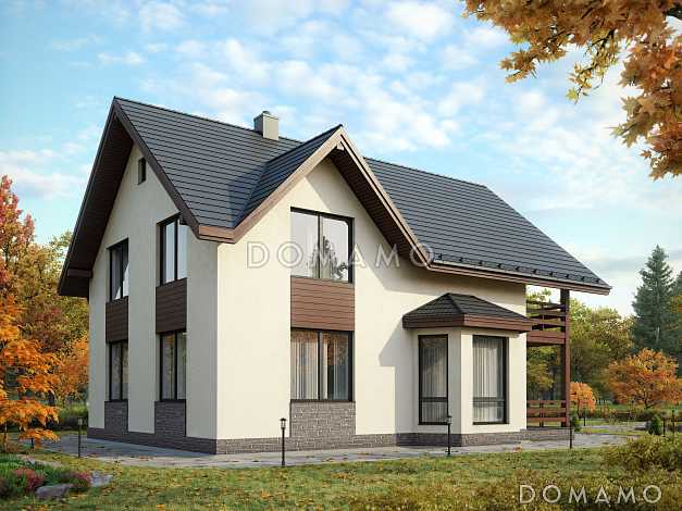 Проект загородного дома из SIP панелей с тремя спальными комнатами на мансардном этаже