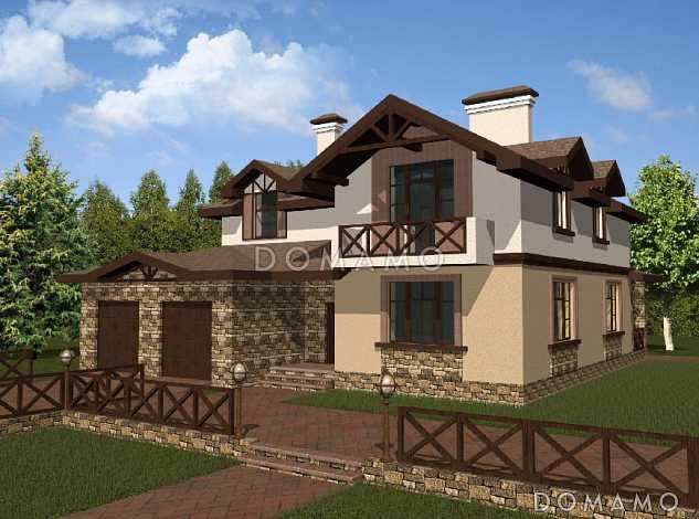 Проект дома с гаражом на два автомобиля и чердаком
